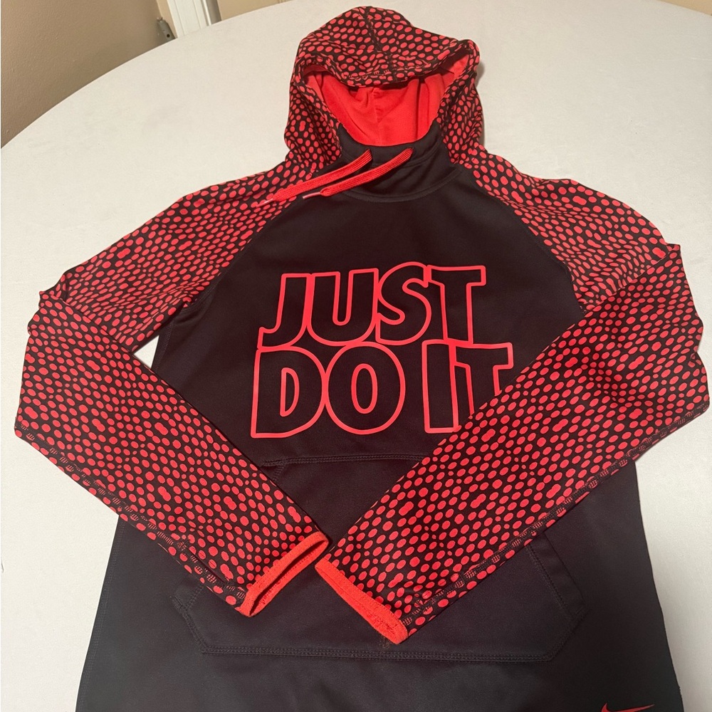 Nike Therma-Fit XS Hoodie Black‎ Red Just Do It Pullover Fleece